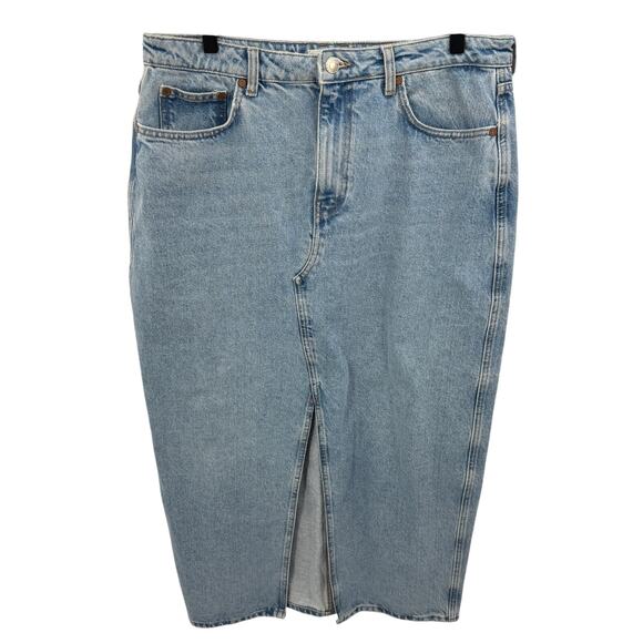 Mango Skirt Denim Back Slit Hem Women's Size XL Blue - Picture 5 of 7